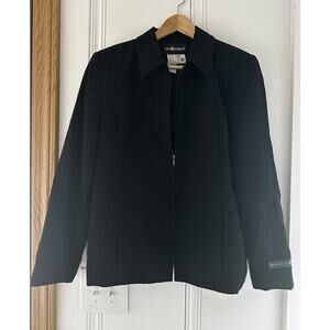 Sag Harbor 100% Worsted Wool Jacket Womens 12 Black Zip Front Career Blazer